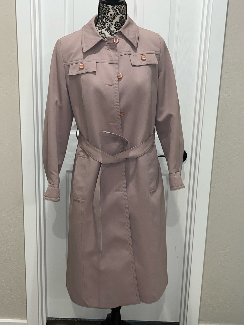 Forecaster of Boston Vintage Tailored Belted Trench Coat in Dusty Rose